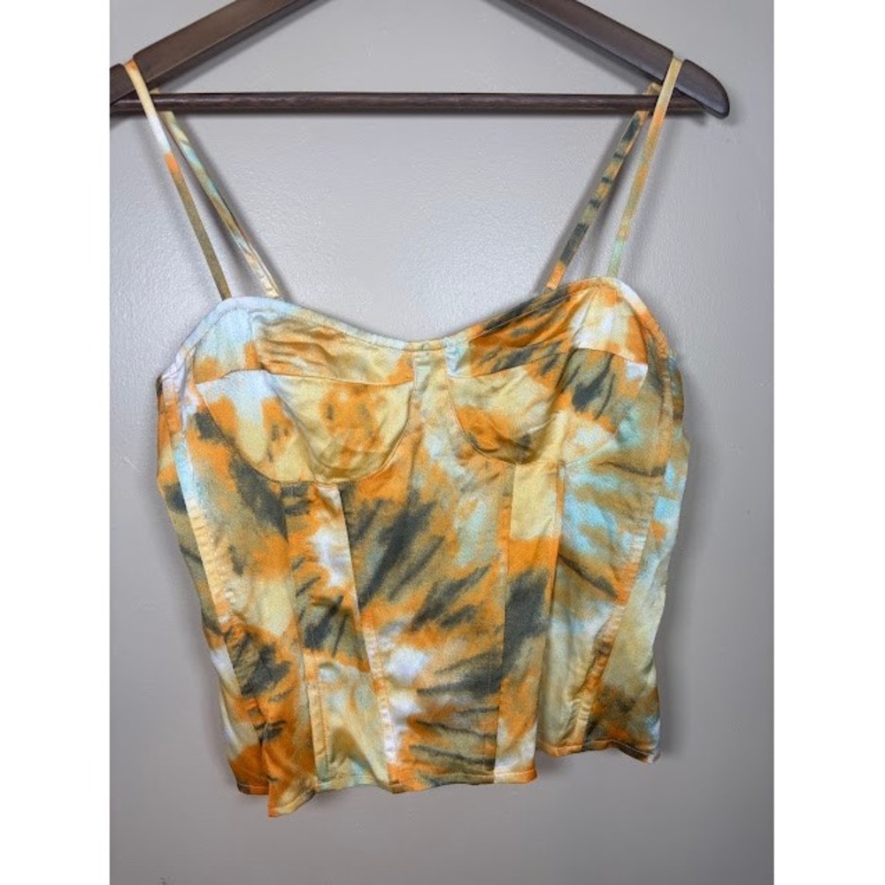 PrettyLittleThing Orange Tie Dye Corset Cami Top Satin Zip Back Size 10